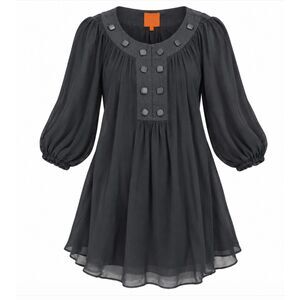 Olga Kapustina Black 100% Silk Dress Square Button Tunic